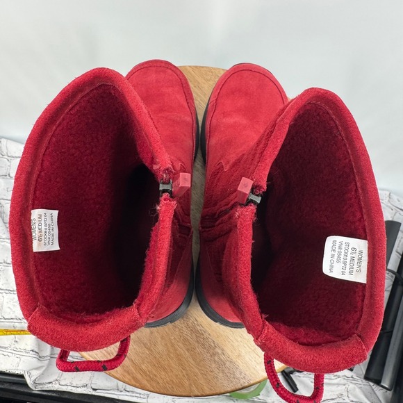 L.L. Bean Red Suede Fleece Winter Boots Zip Up Ankle‎ Boots Women's Size 6.5 - Picture 10 of 11